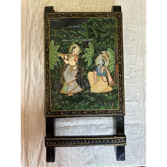 Handmade Ethnic Wooden Painting Indian wall decor chinoiserie lacquered art - Picture 1 of 16